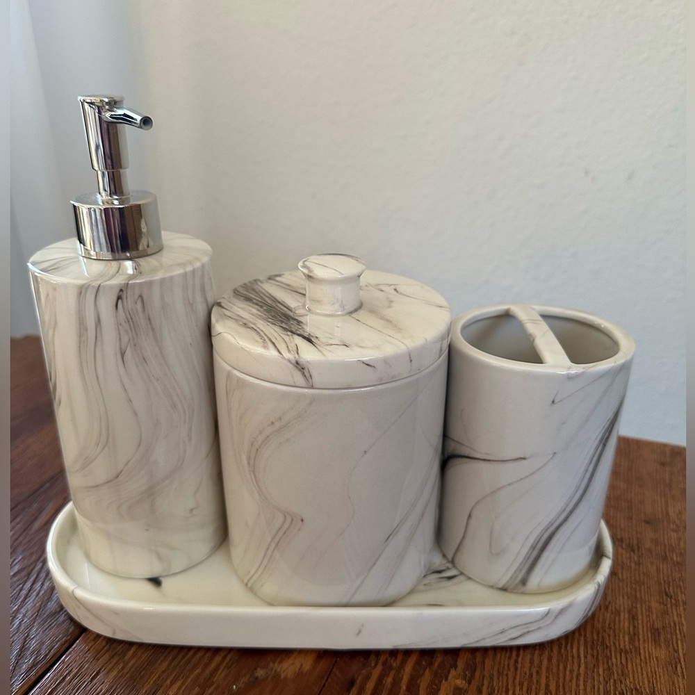 Threshold 4-Piece Marbled Stoneware Bathroom Set